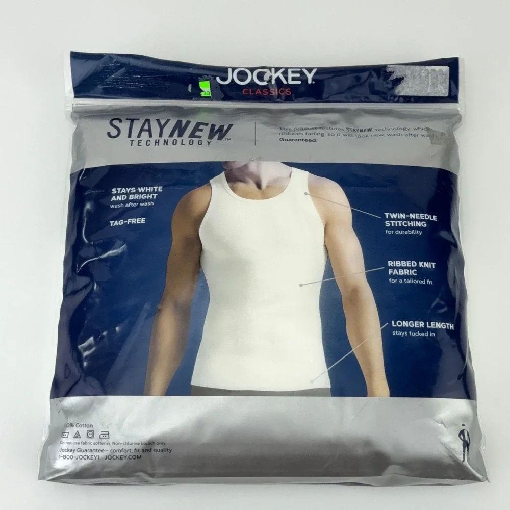 Jockey Classics Mens XL 3 Pack A-Shirts White 100% Cotton Ribbed Tank Tops